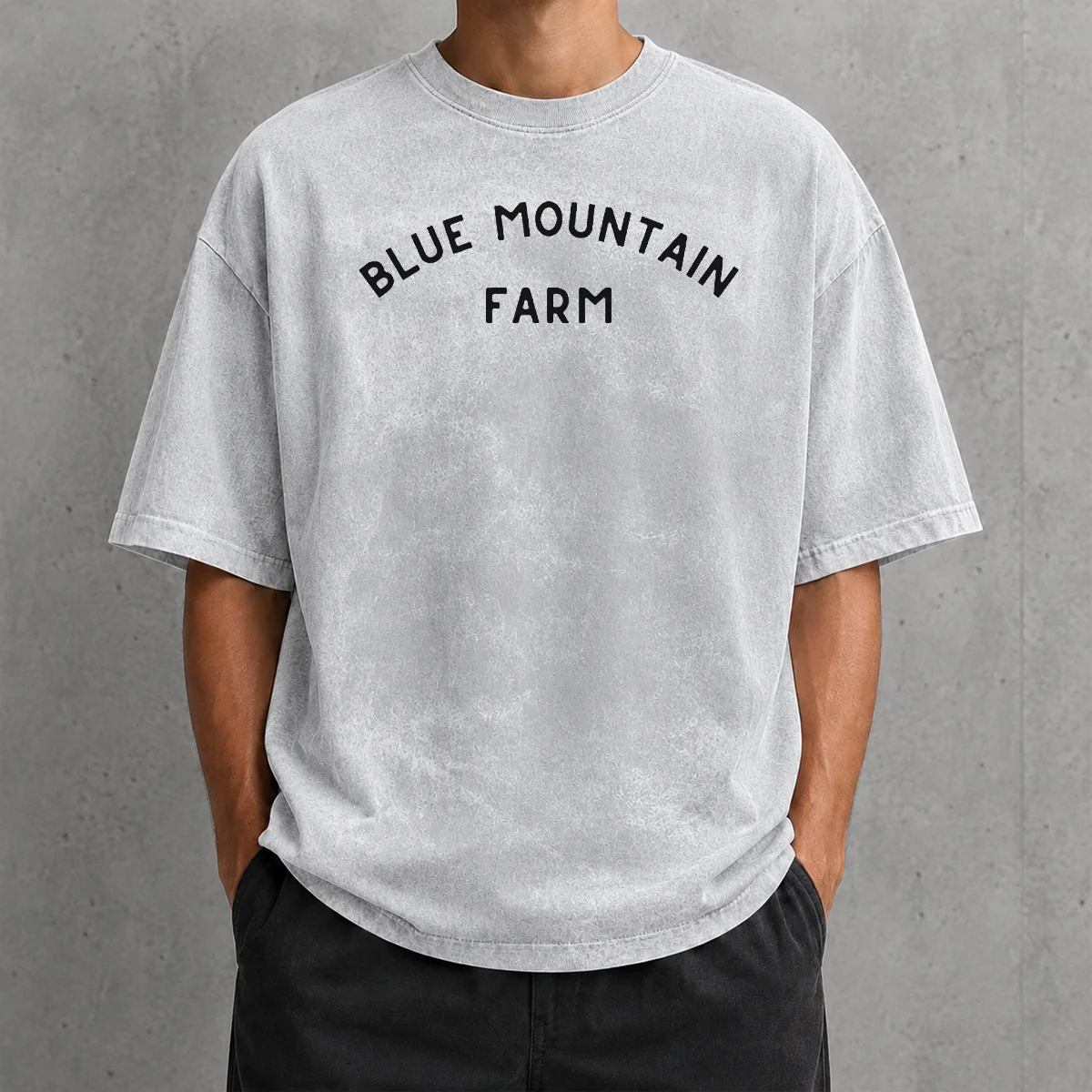 Funny Awesome Jon Bray Antique Style Blue Mountain Farm Washed T Shirt in vintage blue with soft faded texture