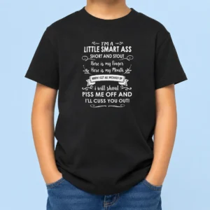 Funny I'M A Little Smart As Short And Stout kids t shirt in white, featuring playful text design for children