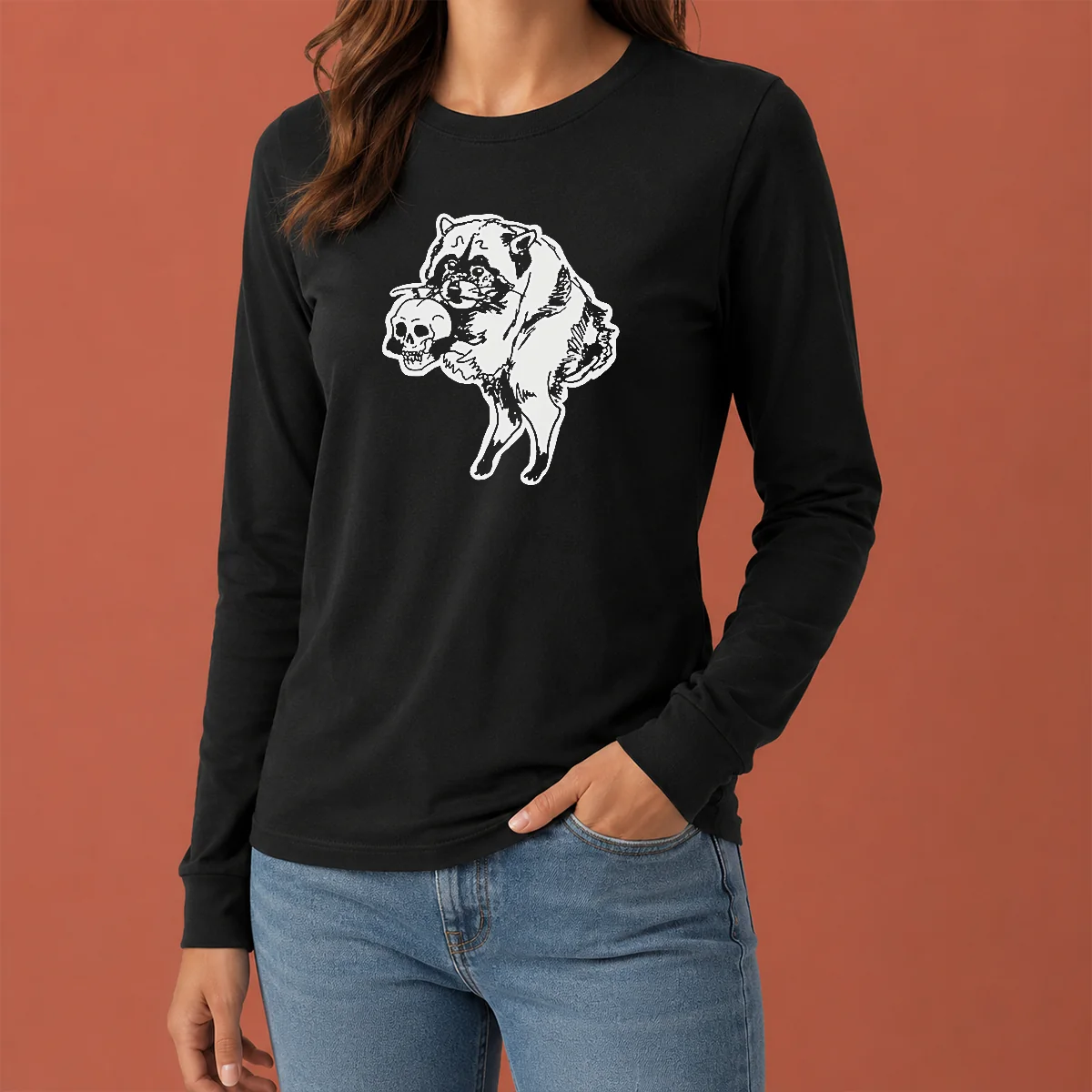 Funny Jimothy Raccoon Holding Skull Seattle Finest Ballard Legend Cute Trash Panda Long Sleeve Shirt