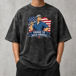 Funny Labour Day Proud Blue Collar Worker Vector Washed T-Shirt