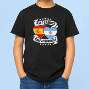 Funny Premium Half Spanish Half Argentinian Heart Flag Kids T-Shirt
