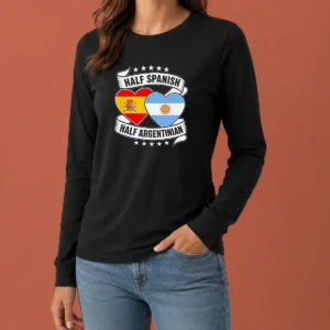 Funny Premium Half Spanish Half Argentinian Heart Flag Long Sleeve Shirt