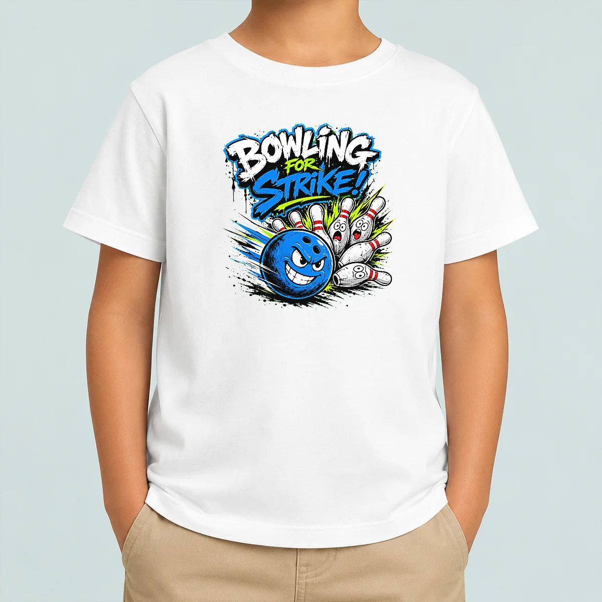 Funny Pretty Bowling For Strike Fun Grunge Streetwear Kids T Shirt in colorful print on a short-sleeve cotton tee for children