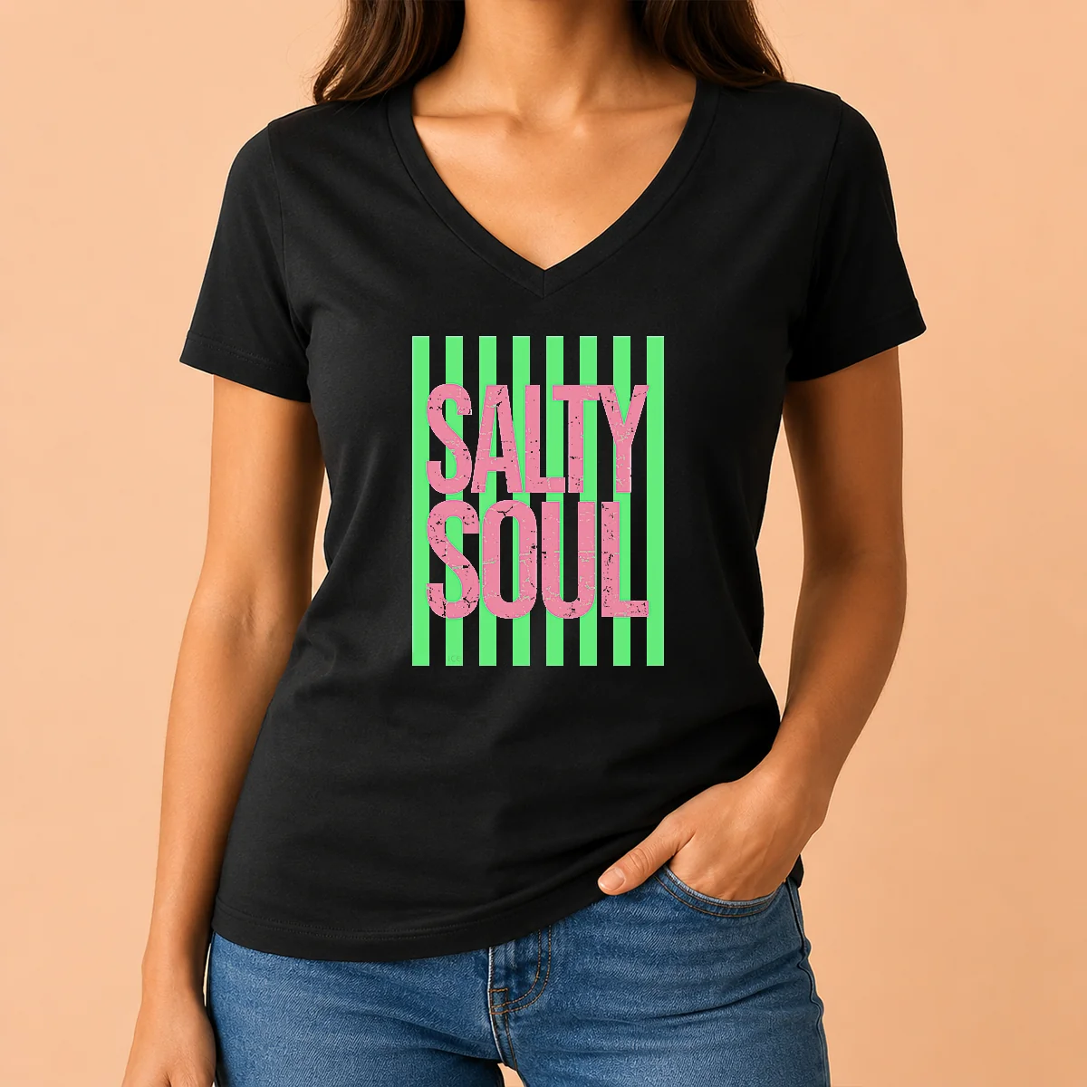 Funny Salty Soul Retro Stripes Sunshine V-Neck Shirt Funny Salty Soul Retro Stripes Sunshine V-Neck Shirt