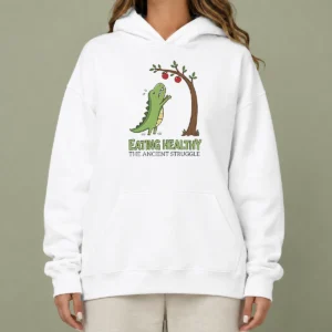Funny T Rex Eating Healthy The Ancient Struggle Hoodie