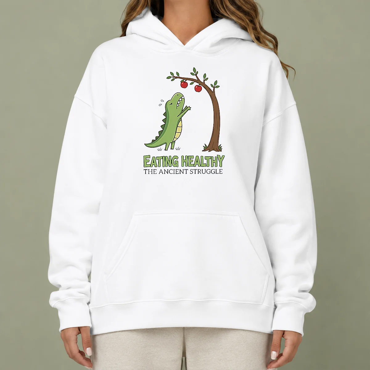 Funny T Rex Eating Healthy The Ancient Struggle Hoodie