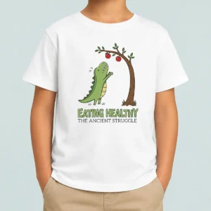 Funny T Rex Eating Healthy The Ancient Struggle Kids T-Shirt
