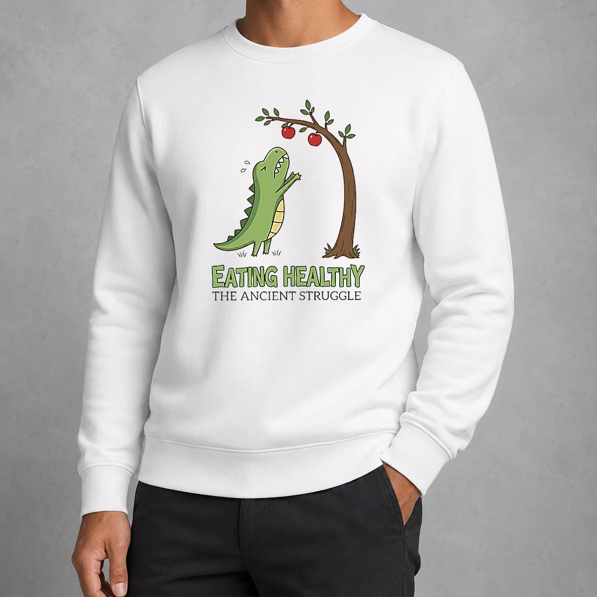 Funny T Rex Eating Healthy The Ancient Struggle Sweater