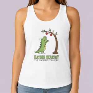 Funny T Rex Eating Healthy The Ancient Struggle Tank Top