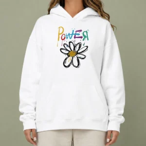 Good Dragon Power World Tour Flower Handraw Hoodie in black with colorful dragon and flower graphic, front view