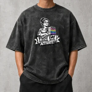 Good First Day School Teacher Stencil printed on a soft washed t shirt in a relaxed fit