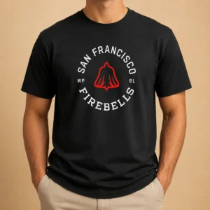 Good San Francisco Firebells WP BL Badge t shirt in navy blue with badge graphic on chest
