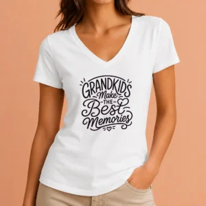 Good Top Grandparents Day Grandkids Make The Best Memories Lin V Neck Shirt in soft fabric with a flattering neckline