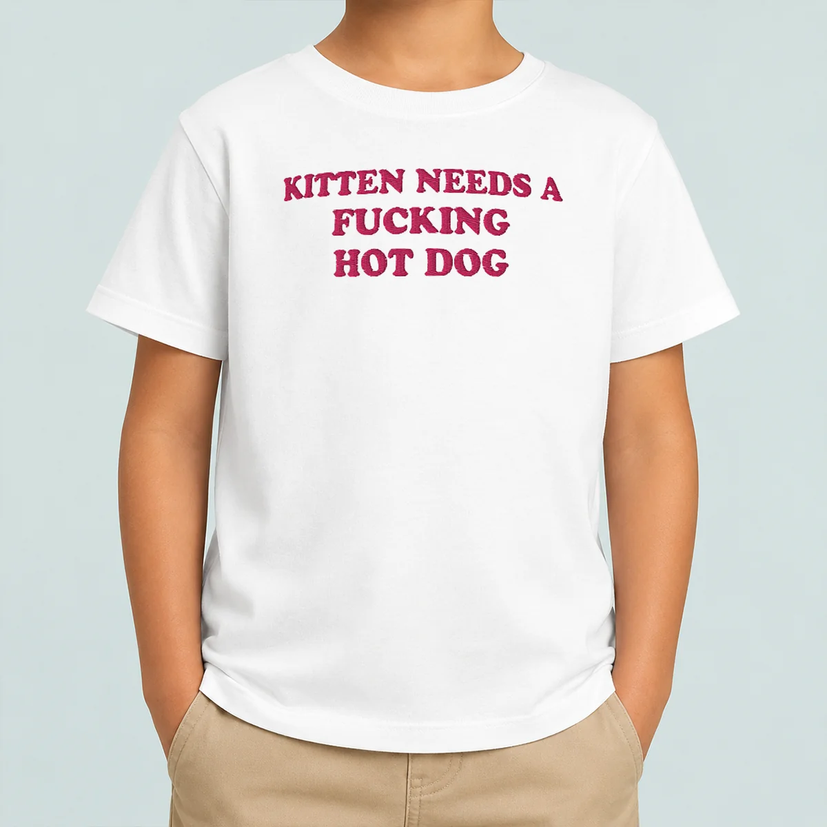 Happy Needs A Fucking Hot Dog Kitten Kids T-Shirt