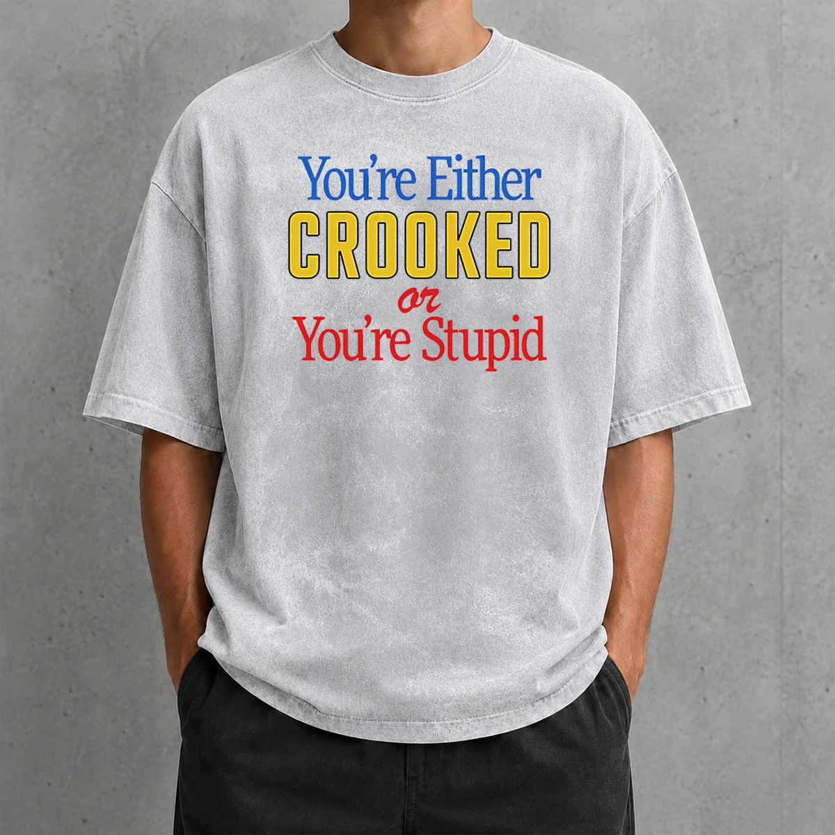 Hot Crooked Or Stupid Washed T Shirt showing relaxed fit and vintage washed fabric