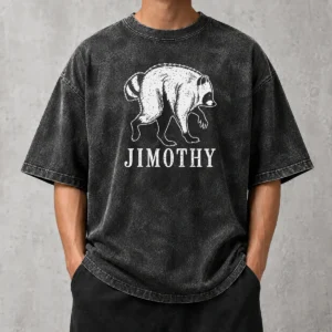 Hot Jimothy Viral Raccoon Meme Washed T Shirt featuring a faded look and soft fabric in a casual fit