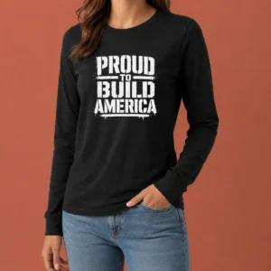 Hot Labour Day Proud To Build America Stencil Long Sleeve Shirt