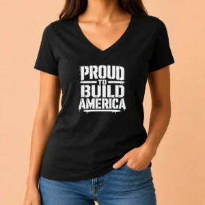 Hot Labour Day Proud To Build America Stencil V-Neck Shirt
