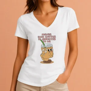 Hot Maybe Iced Coffee Is Addicted To Me Caffeine Addict V-Neck Shirt