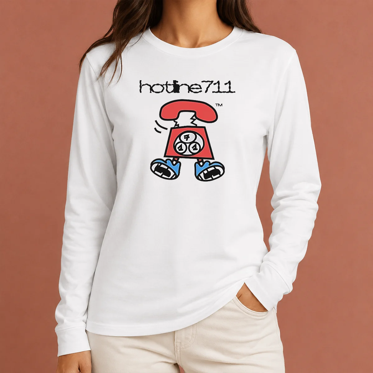 Hot Telephone Cartoon Hotline711 Long Sleeve Shirt