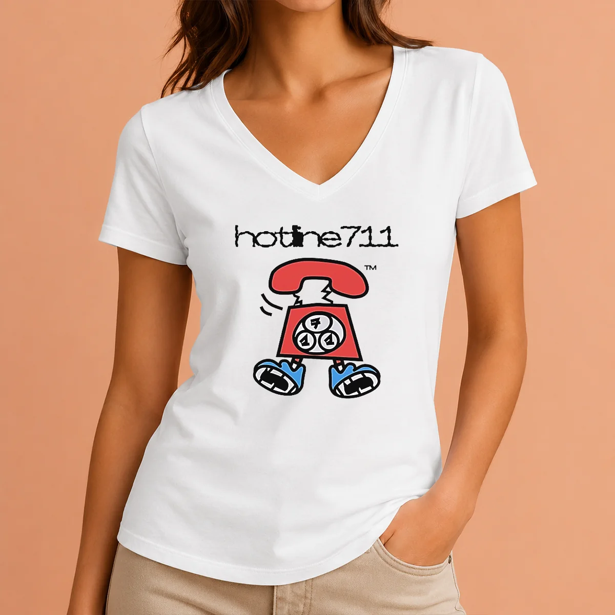 Hot Telephone Cartoon Hotline711 V-Neck Shirt Hot Telephone Cartoon Hotline711 V-Neck Shirt