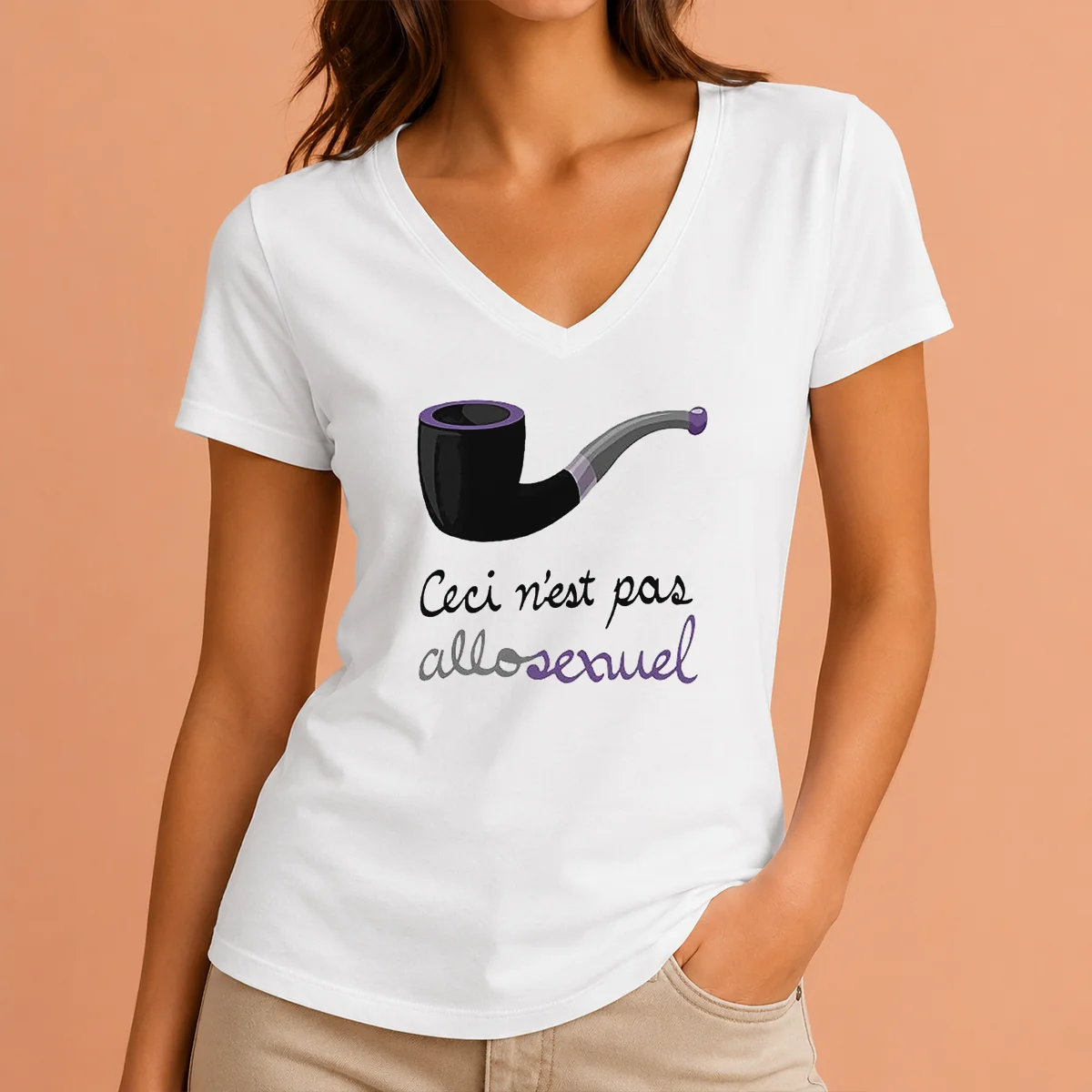 Hot Top Asexual Pride Rene Magritte V-Neck Shirt Hot Top Asexual Pride Rene Magritte V-Neck Shirt