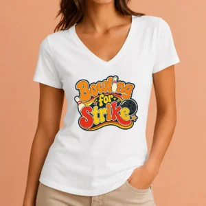Hot Top Bowling For Strike Groovy Retro V-Neck Shirt