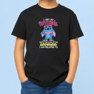 Hot Top I Get My Attitude From Well Pretty Much All Of The Women I Am Related To kids t shirt in bright pink, front view