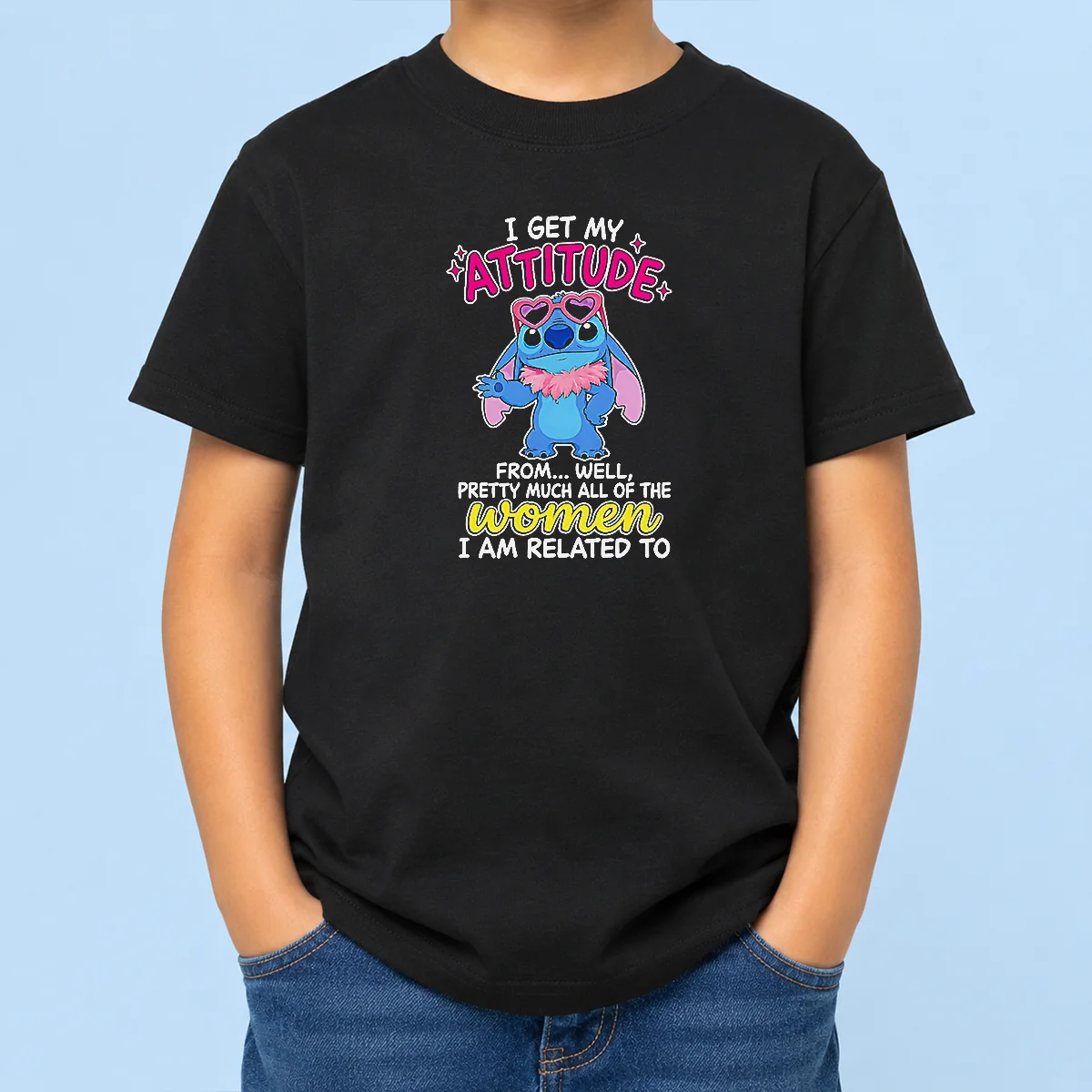 Hot Top I Get My Attitude From Well Pretty Much All Of The Women I Am Related To kids t shirt in bright pink, front view