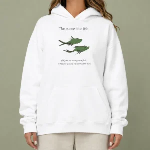 Nice Dr Seuss Parody One Blue Fish Two Green Fish Love Meme Yellow Graphic Hoodie