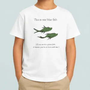 Nice Dr Seuss Parody One Blue Fish Two Green Fish Love Meme Yellow Graphic Kids T-Shirt