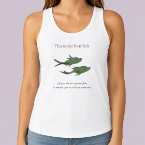 Nice Dr Seuss Parody One Blue Fish Two Green Fish Love Meme Yellow Graphic Tank Top