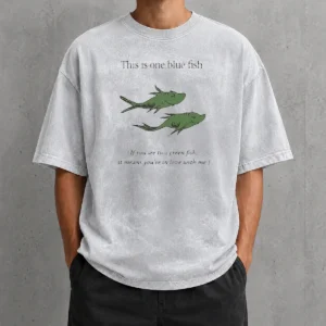 Nice Dr Seuss Parody One Blue Fish Two Green Fish Love Meme Yellow Graphic Washed T-Shirt