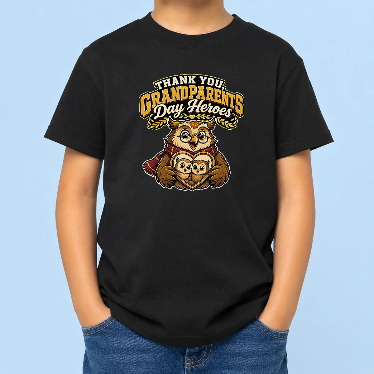 Nice Grandparents Day Gratitude Owl Mascot Kids T-Shirt