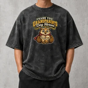 Nice Grandparents Day Gratitude Owl Mascot Washed T-Shirt