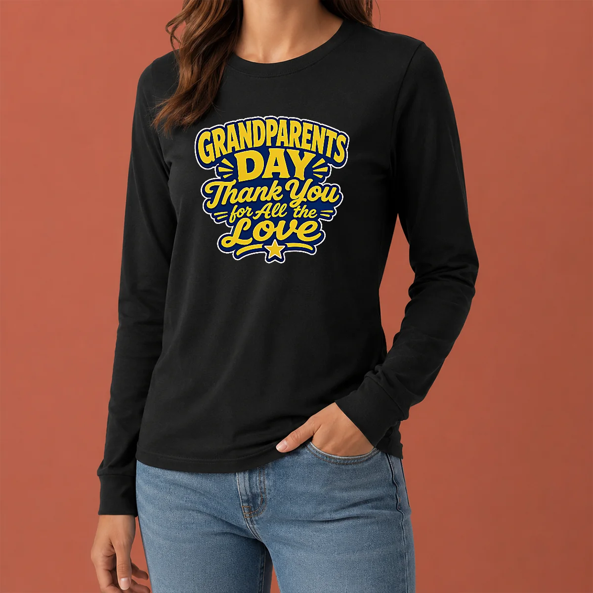 Nice Grandparents Day Thank You Cartoon Typography Long Sleeve Shirt