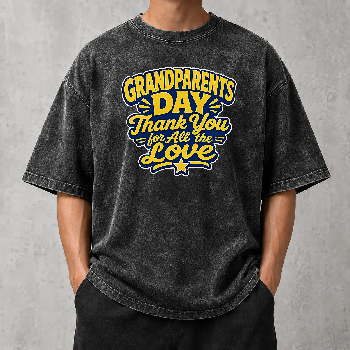 Nice Grandparents Day Thank You Cartoon Typography Washed T-Shirt