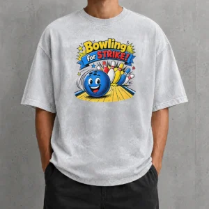 Nice Hot Bowling For Strike Cheerful Pop Art Washed T Shirt featuring vibrant pop art design on a soft washed fabric tee