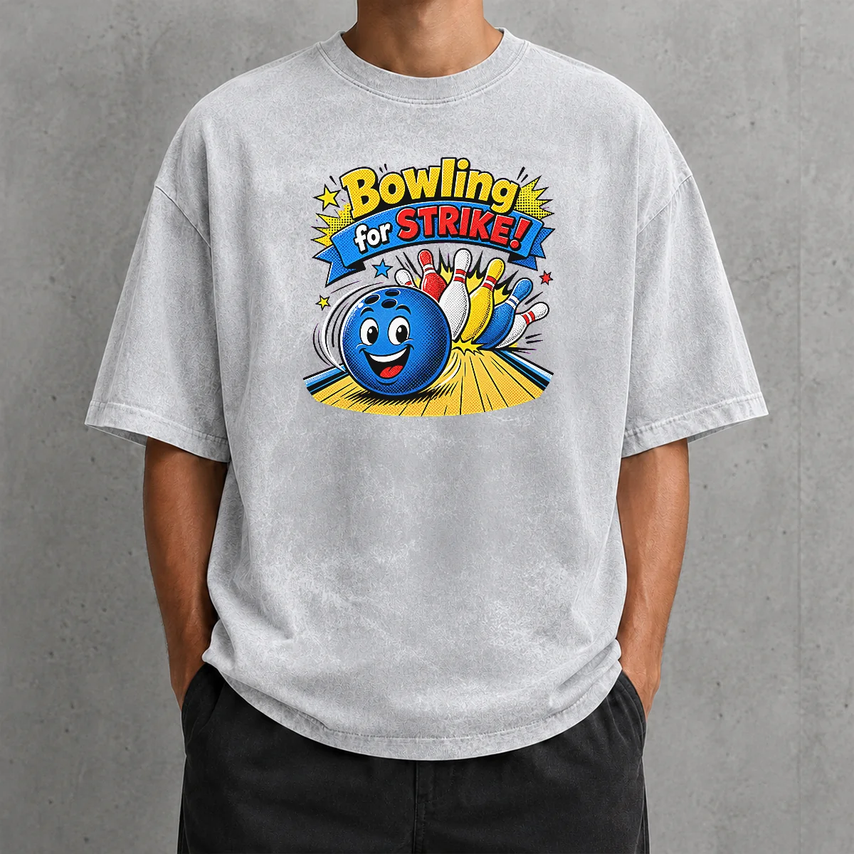 Nice Hot Bowling For Strike Cheerful Pop Art Washed T Shirt featuring vibrant pop art design on a soft washed fabric tee