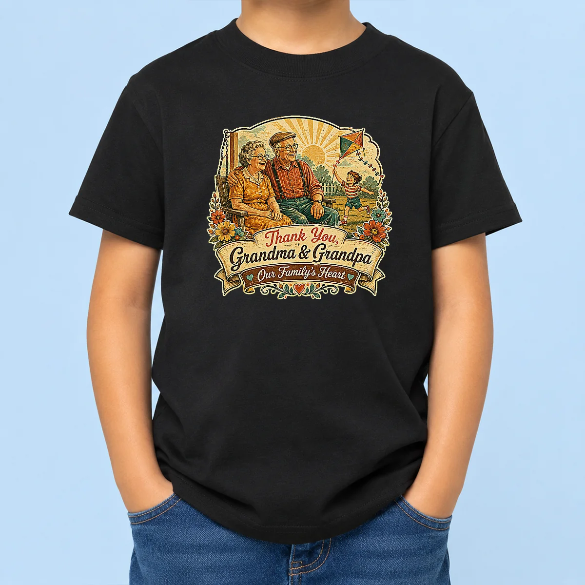 Nice Official Grandparents Day Vintage Thank You Grandma Grandpa Kids T-Shirt