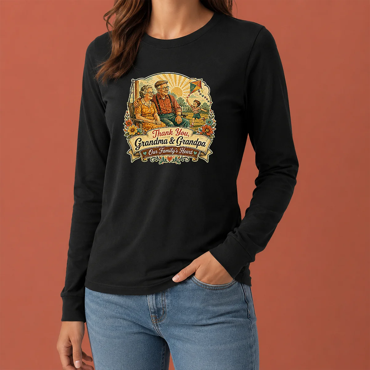 Nice Official Grandparents Day Vintage Thank You Grandma Grandpa Long Sleeve Shirt