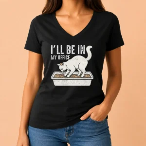 Nice Official I Will Be In My Office Funny Cat Meme Litter Box V-Neck Shirt