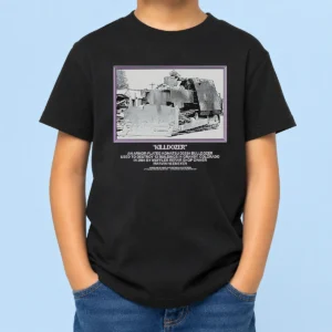 Nice Official Marvin Heemeyer Killdozer Komatsu D355A Granby Colorado 2004 Muffler Kids T Shirt in navy blue with graphic print