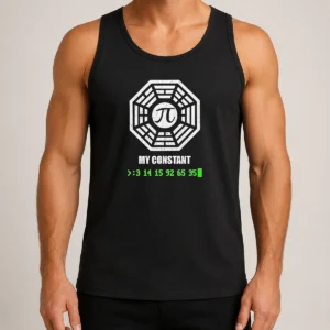 Nice Premium Lost My Constant Pi Symbol Distressed Dharma Initiative Tank Top in black, sleeveless casual wear