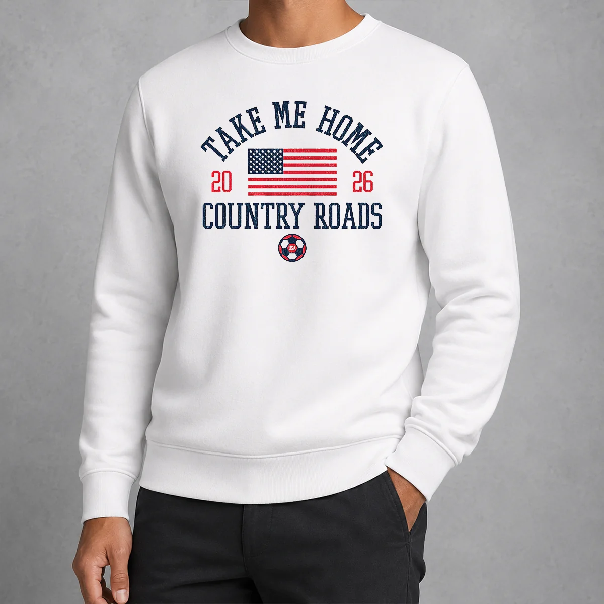 Nice USA Take Me Home Country Roads 2026 Sweater in cozy fabric with long sleeves and crew neck