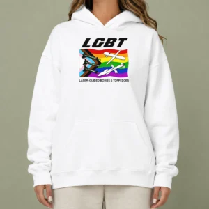 Official LGBT Laser Guided Bombs And Torpedoes Flag Hoodie in black with colorful flag graphic on front