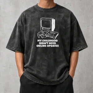 Official My Childhood Didn'T Need Online Updates Retro Gaming Console Washed T-Shirt