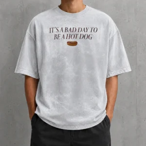 Official Nice It'S A Bad Day To Be A Hot Dog washed t shirt in soft faded fabric, front view