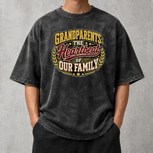 Original Grandparents Day Heartbeat Gratitude Mascot on a soft washed t shirt in light gray