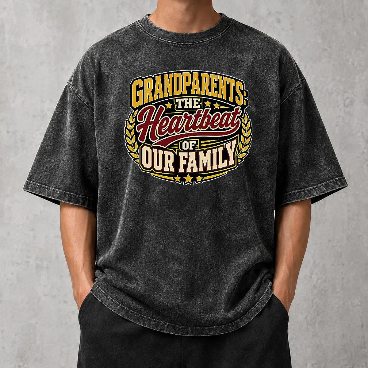 Original Grandparents Day Heartbeat Gratitude Mascot on a soft washed t shirt in light gray